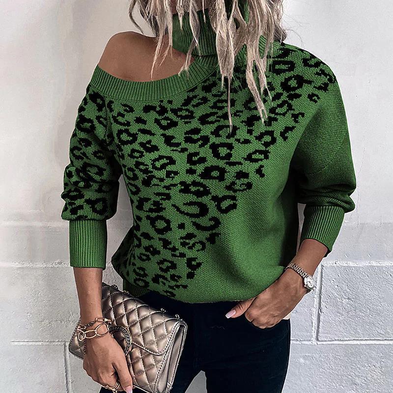 Leopard Print Shoulder-baring Sweater Be Up For Life