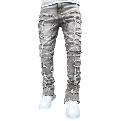 Tight Fit Stacked, Patched Jeans - BEUPFORLIFE.com