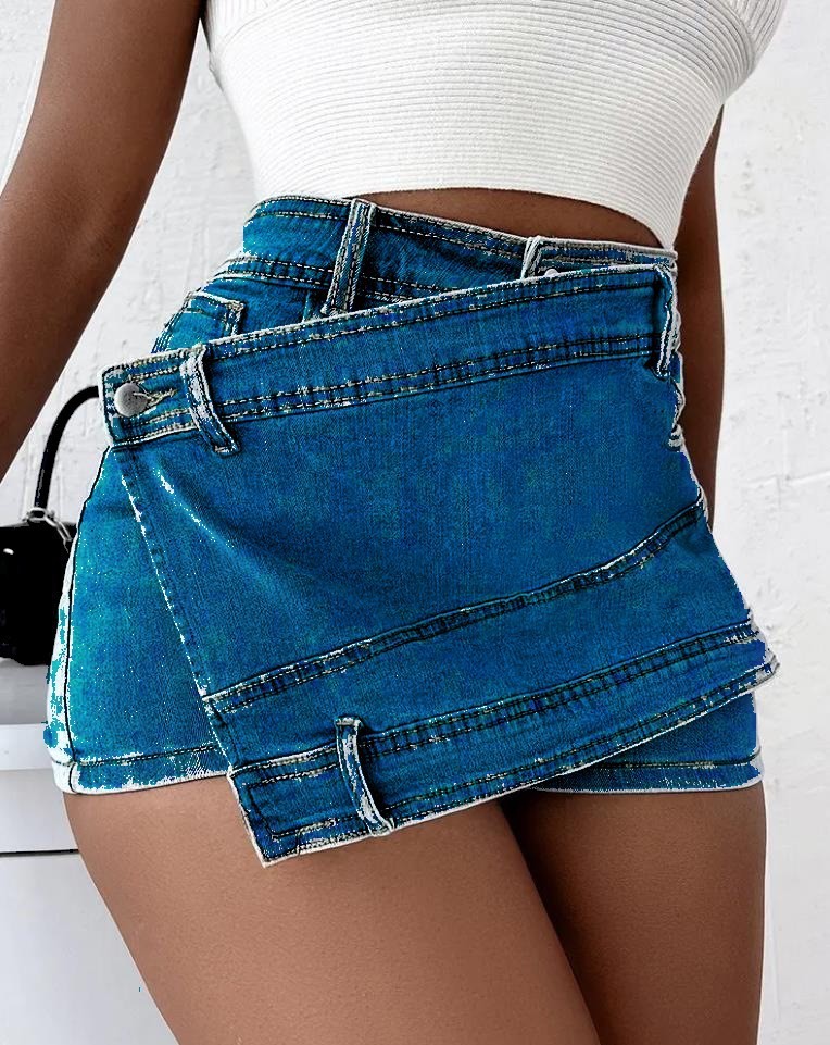 Overlap Waist Wrap Denim Shorts - BEUPFORLIFE.com