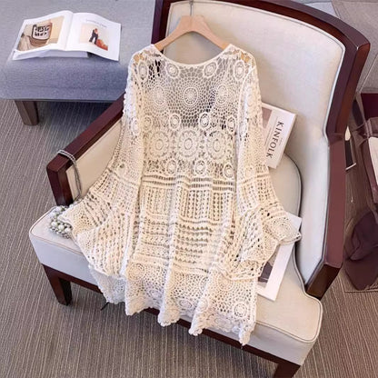 Women's Lace Crocheted Hollowed Out Sun Protective Blouse - BEUPFORLIFE.com