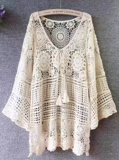 Women's Lace Crocheted Hollowed Out Sun Protective Blouse - BEUPFORLIFE.com