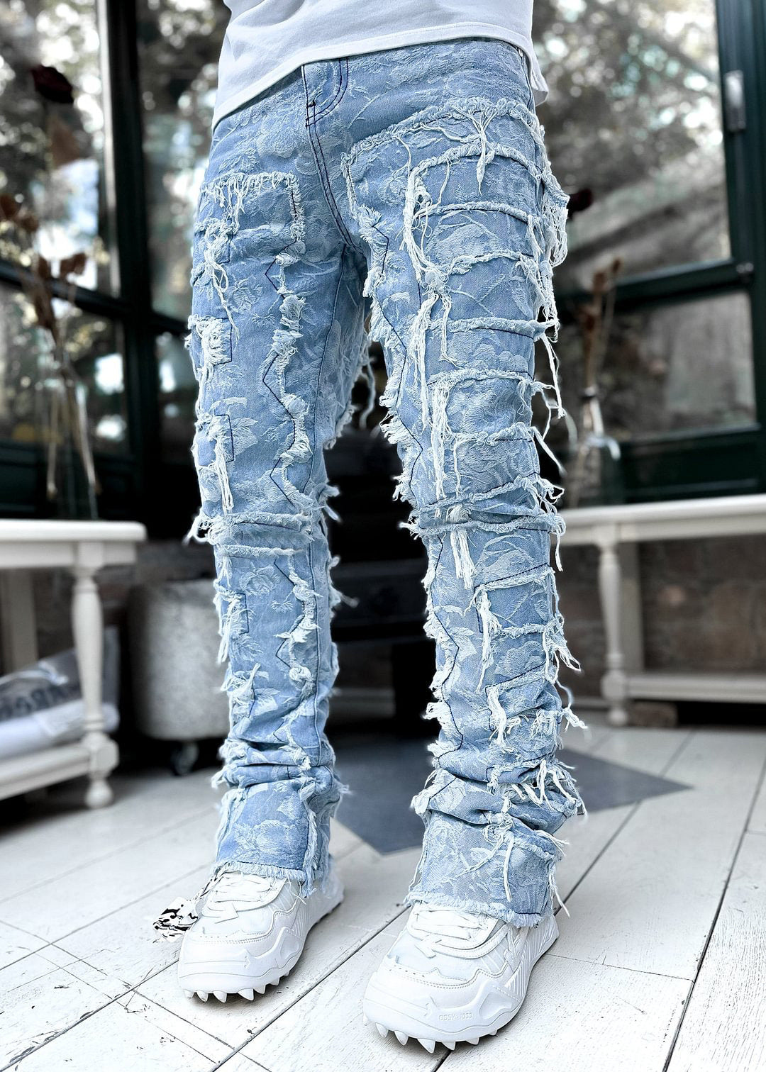 Tight Fit Stacked, Patched Jeans - BEUPFORLIFE.com