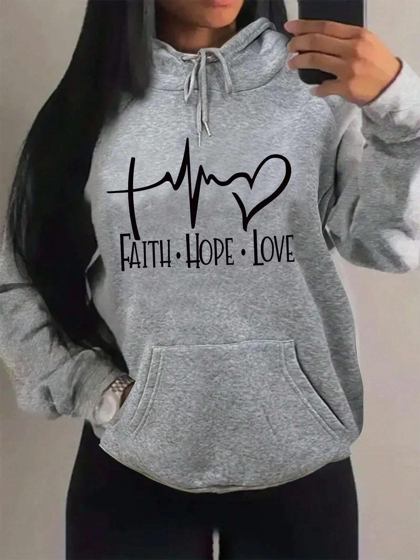 Faith Hope Love Letter Graphic Women Hoodie BEUPFORLIFE.com