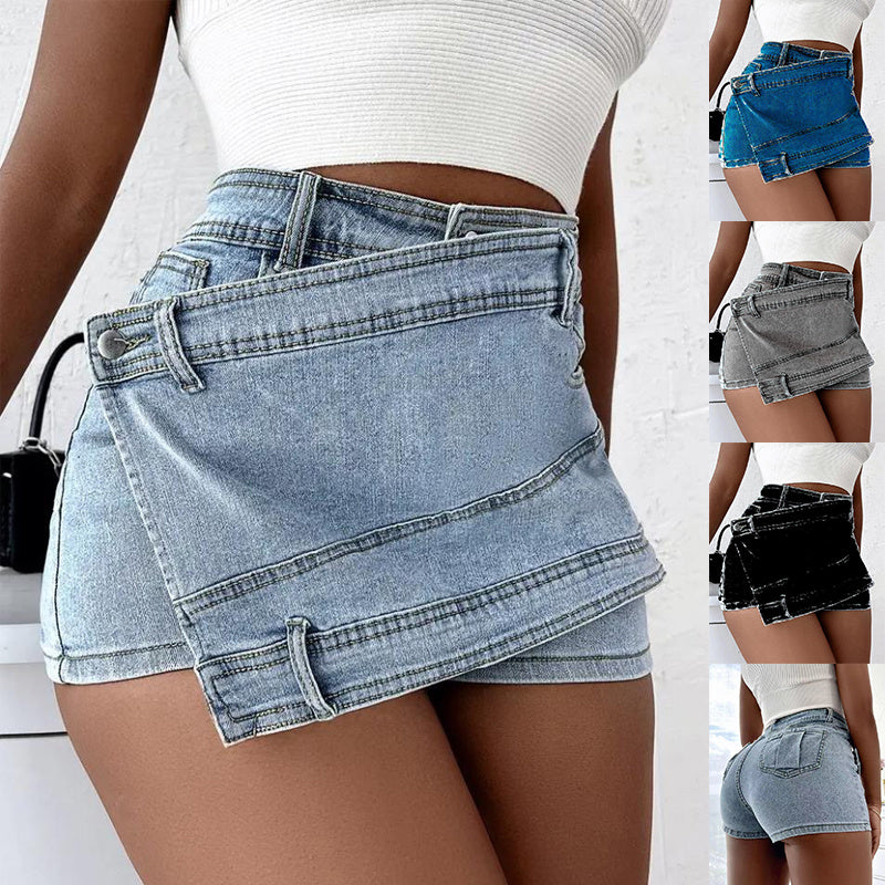 Overlap Waist Wrap Denim Shorts - BEUPFORLIFE.com