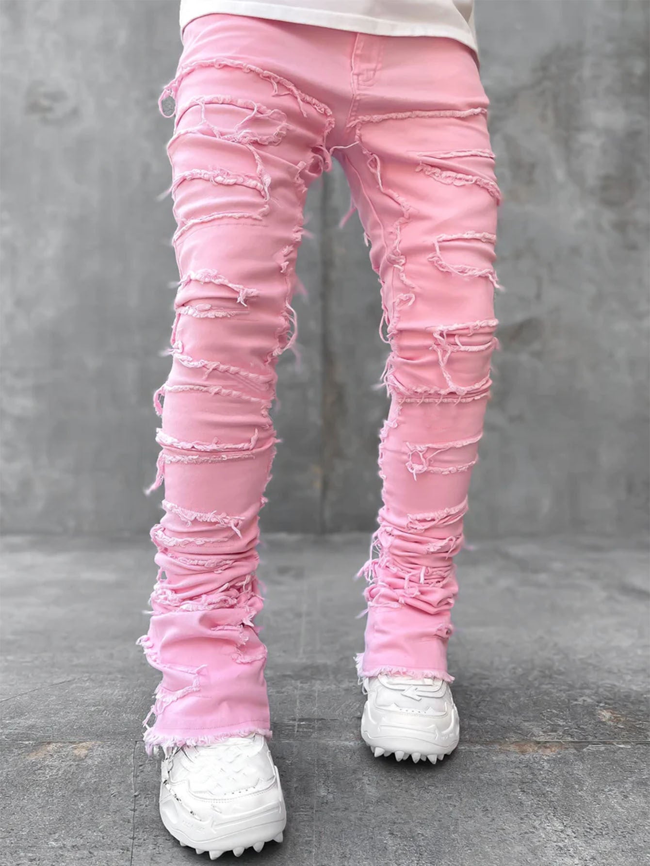 Tight Fit Stacked, Patched Jeans - BEUPFORLIFE.com