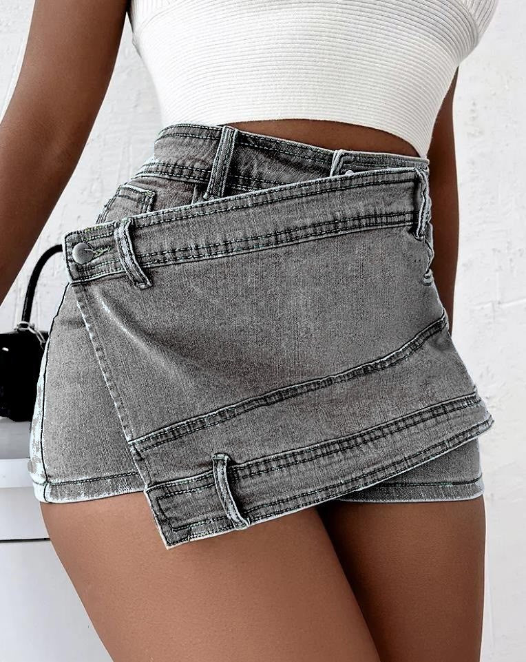 Overlap Waist Wrap Denim Shorts - BEUPFORLIFE.com