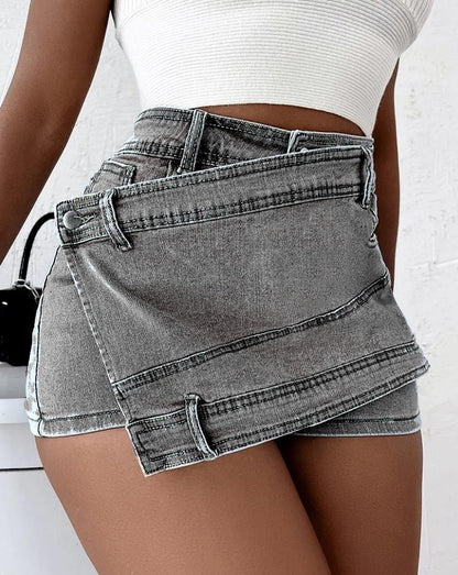 Overlap Waist Wrap Denim Shorts - BEUPFORLIFE.com