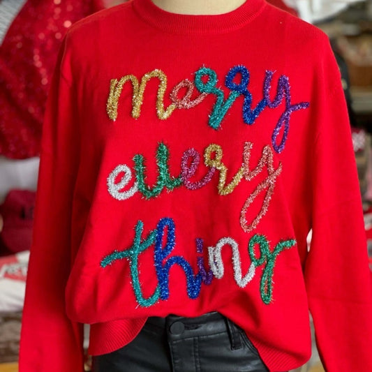 "Merry Everything" Embroidered Sweater Be Up For Life