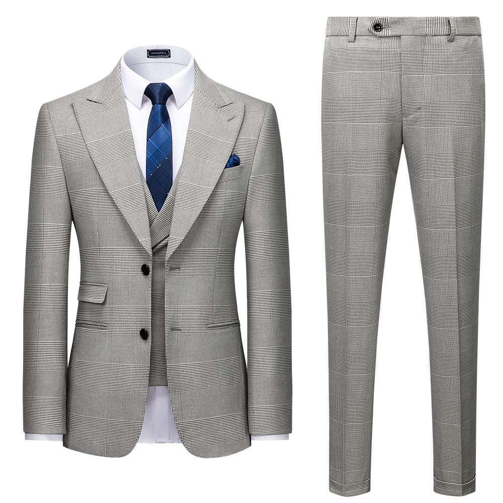 Casual Gray Lattice Three-piece Suit