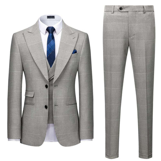 Casual Gray Lattice Three-piece Suit