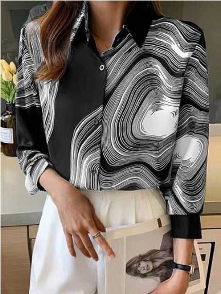 Ink Painting Cotton/Linen Long Sleeve Blouse - BEUPFORLIFE.com