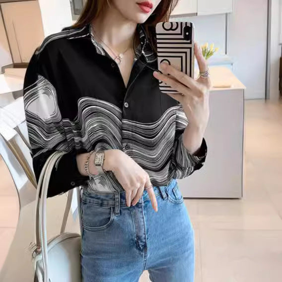 Ink Painting Cotton/Linen Long Sleeve Blouse - BEUPFORLIFE.com