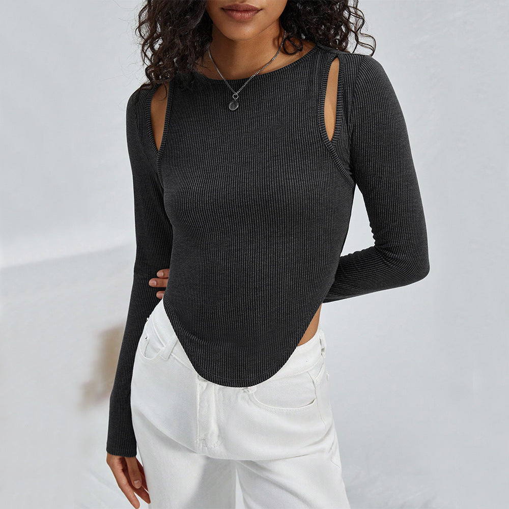 Solid Color Knitted Long-sleeved Top - BEUPFORLIFE.com