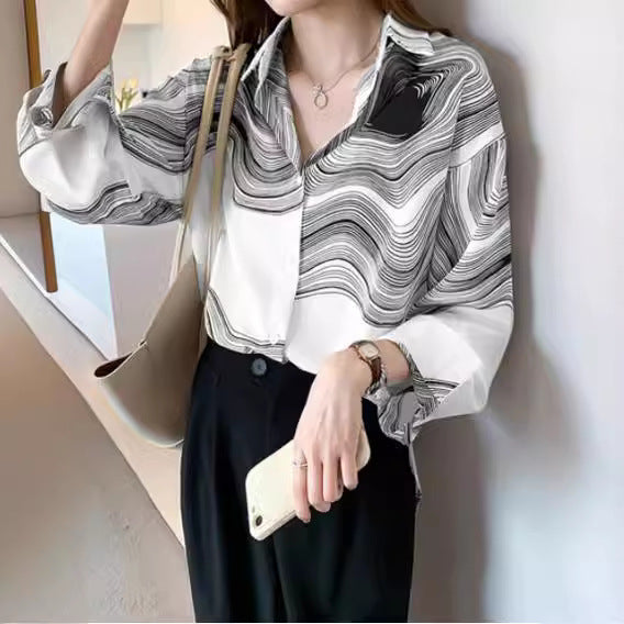 Ink Painting Cotton/Linen Long Sleeve Blouse - BEUPFORLIFE.com