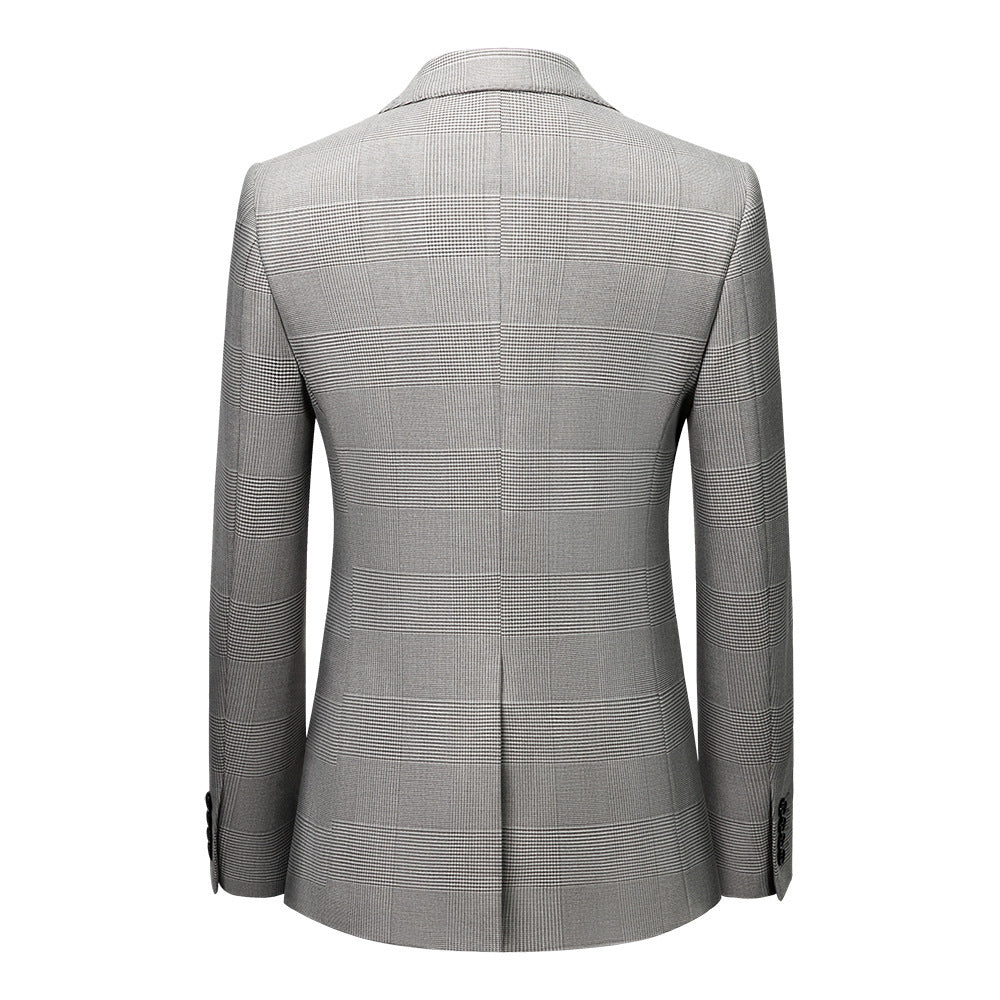 Casual Gray Lattice Three-piece Suit - BEUPFORLIFE.com