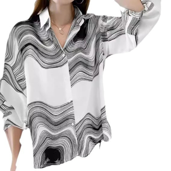 Ink Painting Cotton/Linen Long Sleeve Blouse - BEUPFORLIFE.com