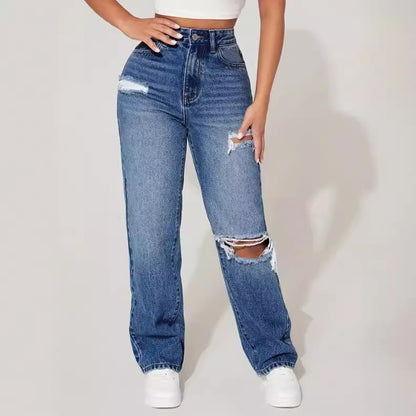 Ripped Trendy Women's Straight Jeans - BEUPFORLIFE.com