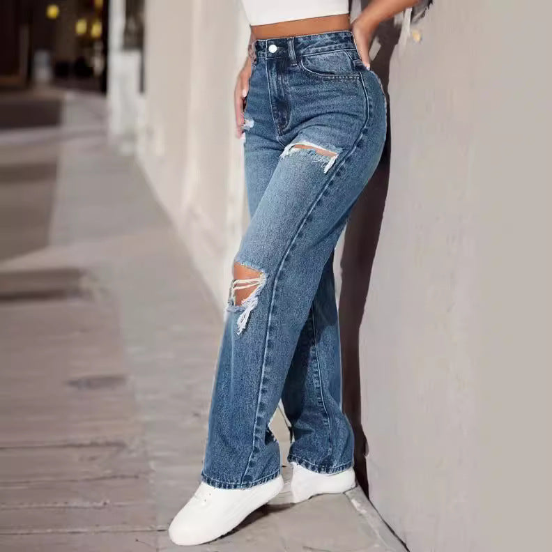 Ripped Trendy Women's Straight Jeans - BEUPFORLIFE.com