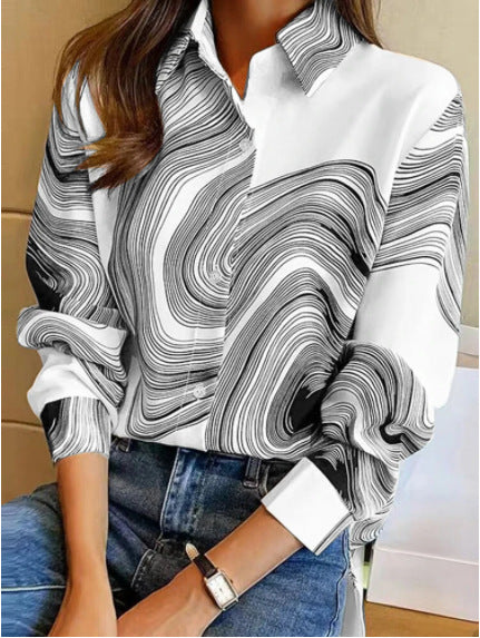 Ink Painting Cotton/Linen Long Sleeve Blouse - BEUPFORLIFE.com