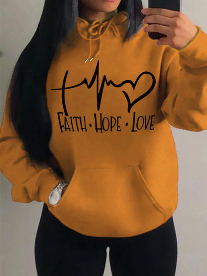 Faith Hope Love Letter Graphic Women Hoodie BEUPFORLIFE.com