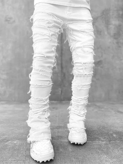 Tight Fit Stacked, Patched Jeans - BEUPFORLIFE.com