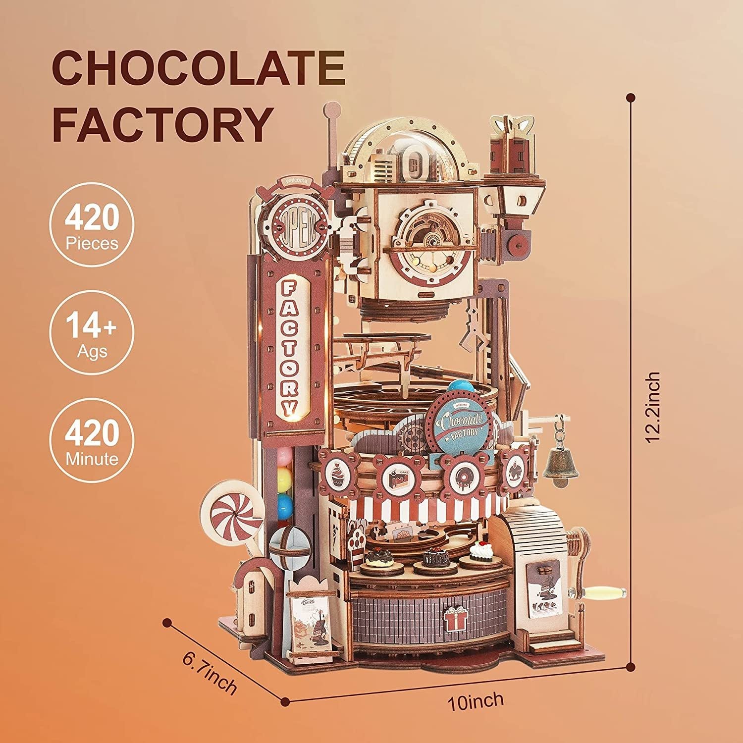 Robotime ROKR Marble Chocolate Factory 3D Wooden Puzzle Games Assembly Model Building Toys For Children Kids Birthday Gift - BEUPFORLIFE.com